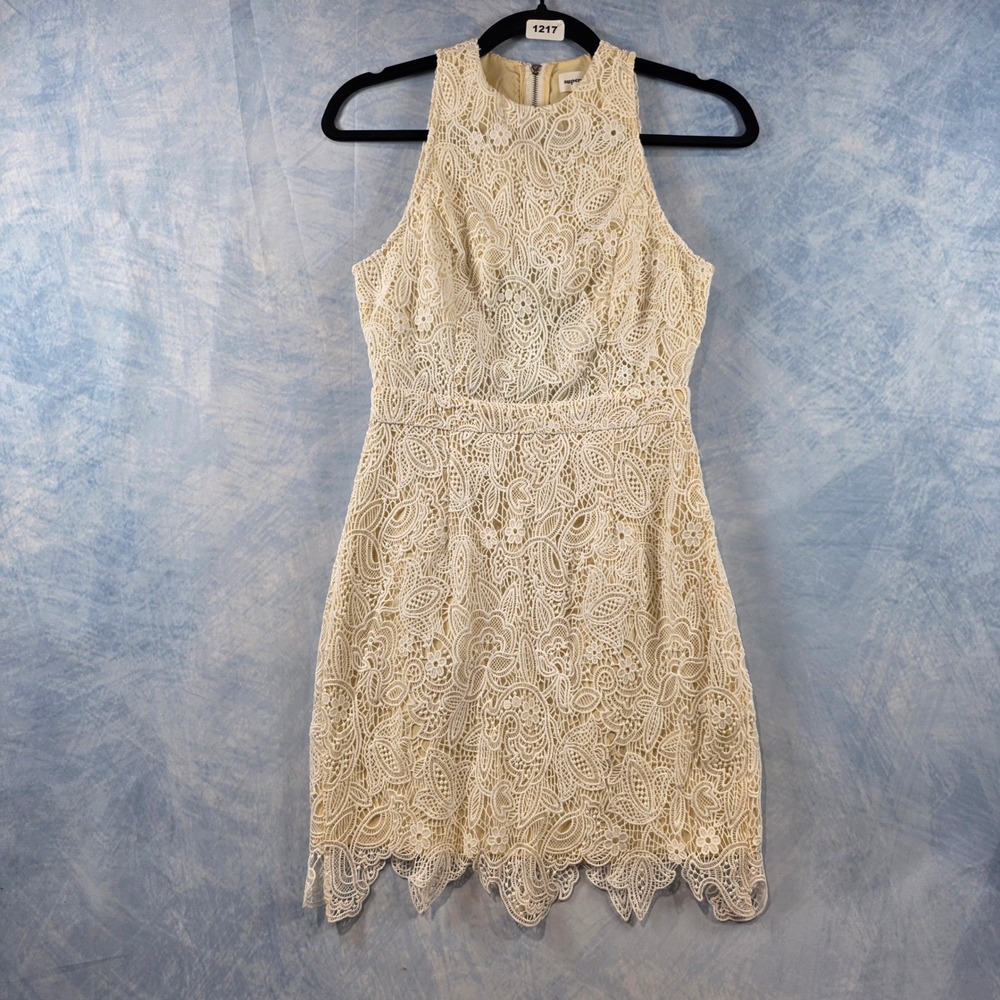 Superdown Cream Floral Lace Halter Mini Dress Open Back Cutout XS